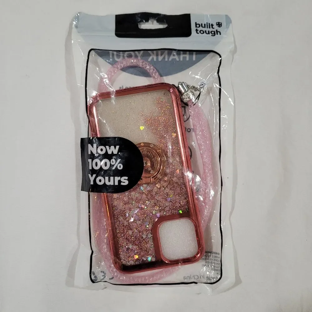 Iphone 11 Pro Glittery Rose Gold Pink Phone Case with Lanyard